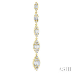 1 1/2 Ctw Marquise Shape Fusion Baguette and Round Cut Diamond Fashion Long Earring in 14K Yellow Gold