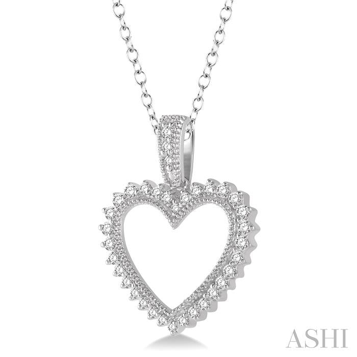 1/5 Ctw Milgrain Heart Round Cut Diamond Pendant With Link Chain in 10K White Gold