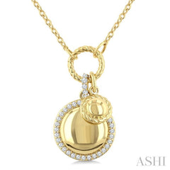 1/6 Ctw Circle Charm Round Cut Diamond Pendant With Chain in 10K Yellow Gold