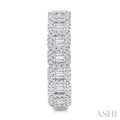 1 Ctw Fusion Baguette and Round Cut Diamond Fashion Hoop Earring in 14K White Gold