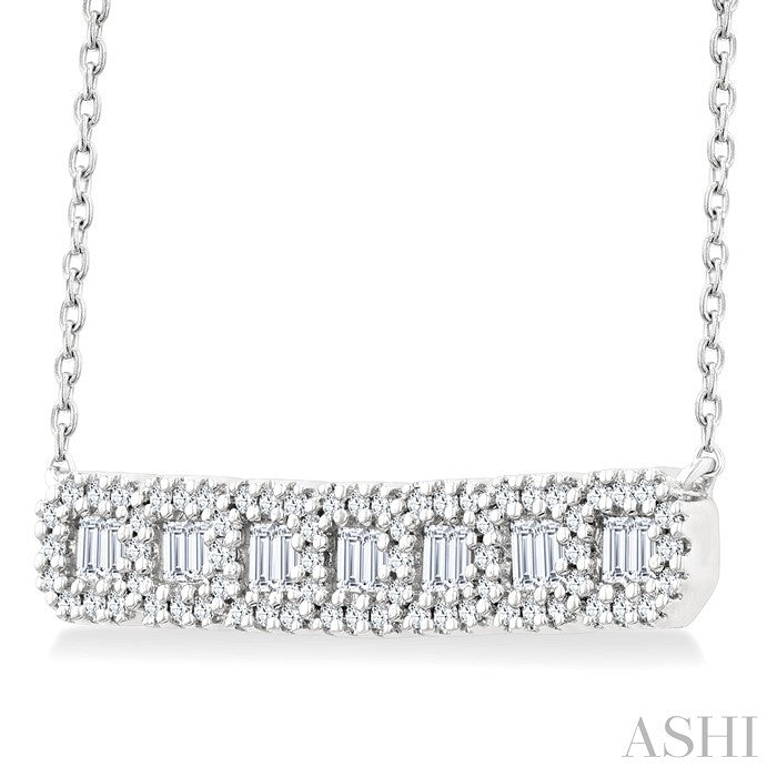 1/2 Ctw Interlocked Octagonal Shape Motif Fusion Baguette and Round Cut Diamond Necklace in 14K White Gold