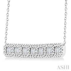 1/2 Ctw Interlocked Octagonal Shape Motif Fusion Baguette and Round Cut Diamond Necklace in 14K White Gold