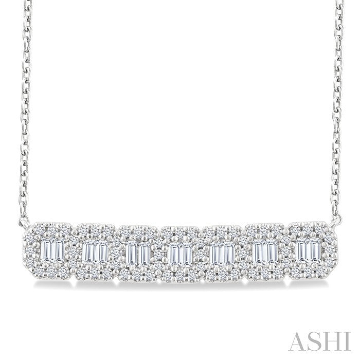 1/2 Ctw Interlocked Octagonal Shape Motif Fusion Baguette and Round Cut Diamond Necklace in 14K White Gold