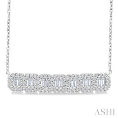 1/2 Ctw Interlocked Octagonal Shape Motif Fusion Baguette and Round Cut Diamond Necklace in 14K White Gold