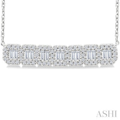 1/2 Ctw Interlocked Octagonal Shape Motif Fusion Baguette and Round Cut Diamond Necklace in 14K White Gold