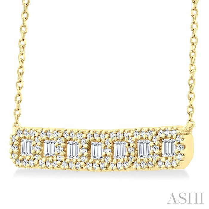 1/2 Ctw Interlocked Octagonal Shape Motif Fusion Baguette and Round Cut Diamond Necklace in 14K Yellow Gold