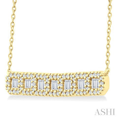 1/2 Ctw Interlocked Octagonal Shape Motif Fusion Baguette and Round Cut Diamond Necklace in 14K Yellow Gold
