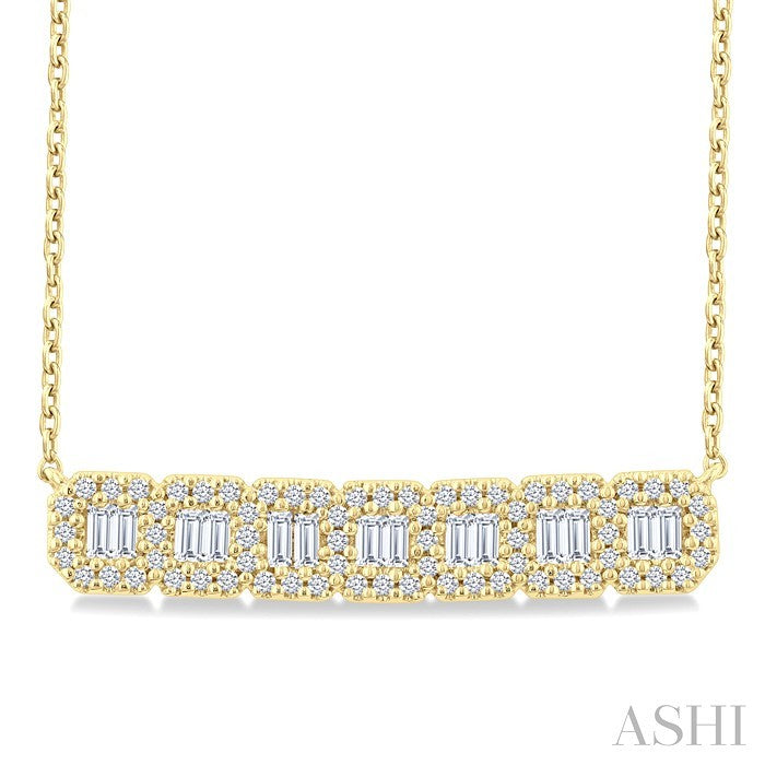 1/2 Ctw Interlocked Octagonal Shape Motif Fusion Baguette and Round Cut Diamond Necklace in 14K Yellow Gold