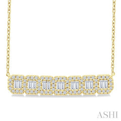 1/2 Ctw Interlocked Octagonal Shape Motif Fusion Baguette and Round Cut Diamond Necklace in 14K Yellow Gold