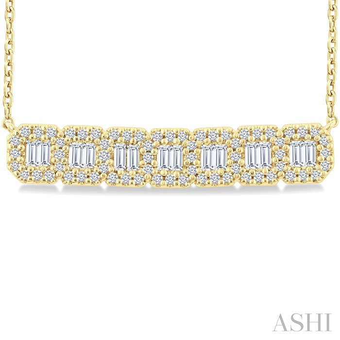 1/2 Ctw Interlocked Octagonal Shape Motif Fusion Baguette and Round Cut Diamond Necklace in 14K Yellow Gold