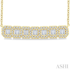 1/2 Ctw Interlocked Octagonal Shape Motif Fusion Baguette and Round Cut Diamond Necklace in 14K Yellow Gold