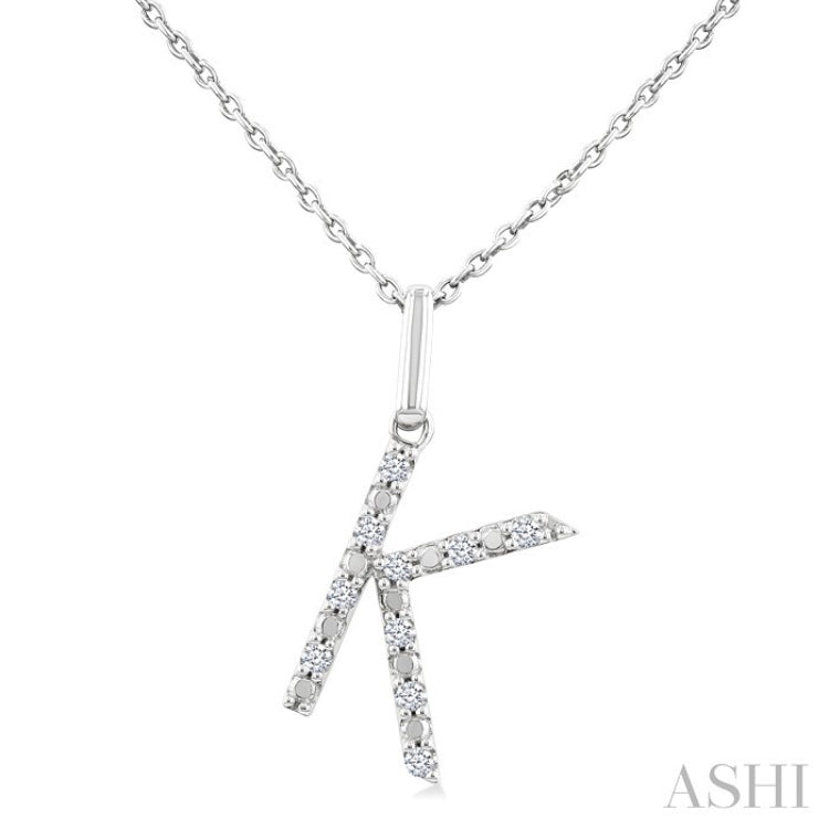 1/20 Ctw Initial 'K' Round Cut Diamond Fashion Pendant With Chain in Sterling Silver