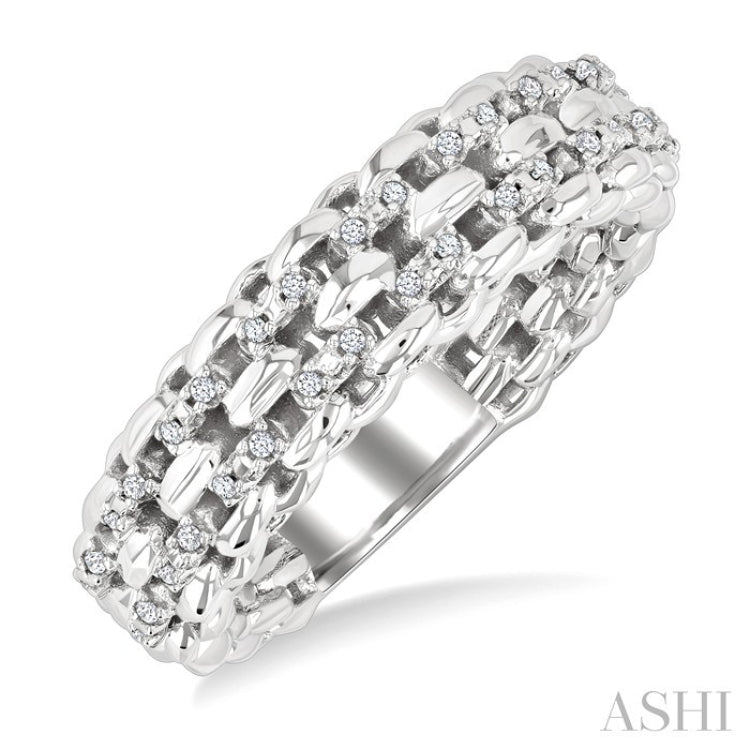 1/10 Ctw Bold Cable Chain Inspired Round Cut Diamond Fashion Ring in Sterling Silver
