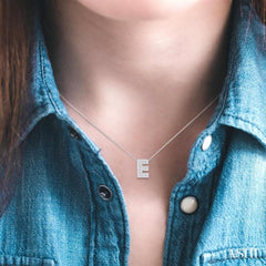 1/10 Ctw Bubble Accent Initial 'E' Round Cut Diamond Fashion Pendant With Chain in 10K White Gold