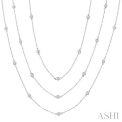 2 Ctw Bezel Set Round Cut Diamond 60-Inch Long Station Necklace in 14K White Gold
