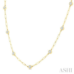 1 Ctw Bezel Set Round Cut Diamond Paperclip Station Necklace in 14K Yellow Gold