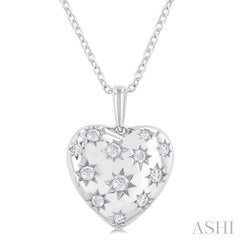 1/6 Ctw Bold Star Engraved Puffed Heart Round Cut Diamond Fashion Pendant With Chain in 10K White Gold