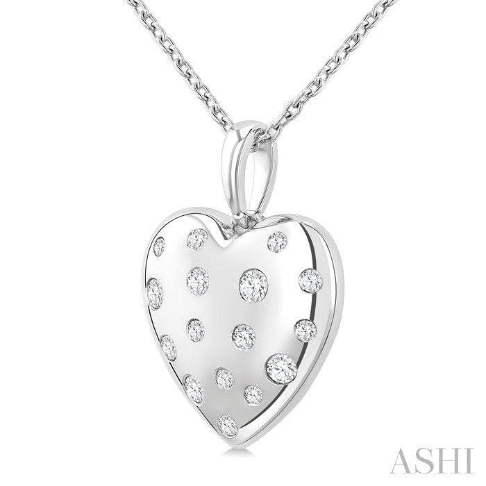 1/6 Ctw Bold Puffed Heart Round Cut Diamond Sprinkled Fashion Pendant With Chain in 10K White Gold