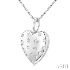 1/6 Ctw Bold Puffed Heart Round Cut Diamond Sprinkled Fashion Pendant With Chain in 10K White Gold