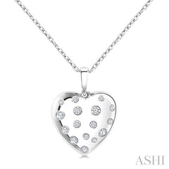 1/6 Ctw Bold Puffed Heart Round Cut Diamond Sprinkled Fashion Pendant With Chain in 10K White Gold
