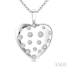 1/6 Ctw Bold Puffed Heart Round Cut Diamond Sprinkled Fashion Pendant With Chain in 10K White Gold