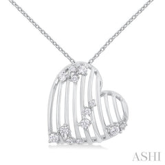 1/4 Ctw Open Window Ribbed Heart Round Cut Diamond Pendant With Chain in 14K White Gold