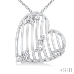 1/4 Ctw Open Window Ribbed Heart Round Cut Diamond Pendant With Chain in 14K White Gold