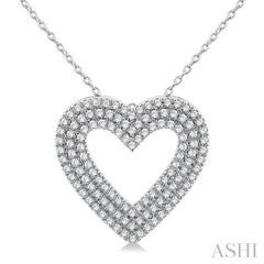 3/8 Ctw Heart Shape Triple Row Round Cut Diamond Fashion Pendant With Chain in 14K White Gold