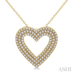 3/8 Ctw Heart Shape Triple Row Round Cut Diamond Fashion Pendant With Chain in 10K Yellow Gold