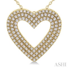 3/8 Ctw Heart Shape Triple Row Round Cut Diamond Fashion Pendant With Chain in 10K Yellow Gold