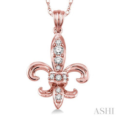 1/6 Ctw Round Cut Diamond Fleur De Lis Pendant in 14K Rose Gold with Chain