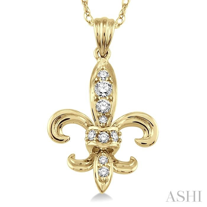 1/6 Ctw Round Cut Diamond Fleur De Lis Pendant in 14K Yellow Gold with Chain