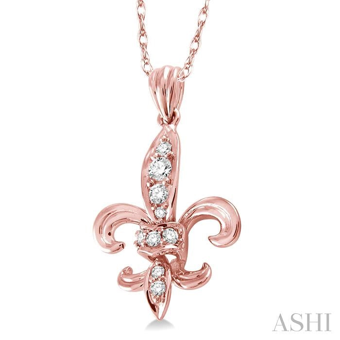 1/6 Ctw Round Cut Diamond Fleur De Lis Pendant in 14K Rose Gold with Chain