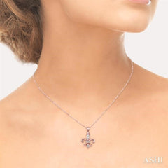 1/6 Ctw Round Cut Diamond Fleur De Lis Pendant in 14K Rose Gold with Chain