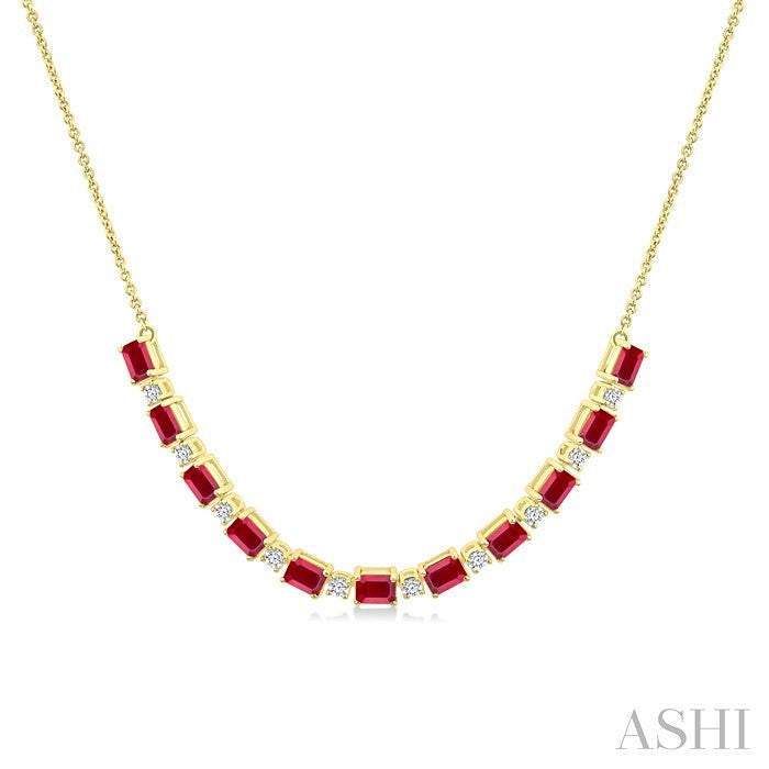 4X3 MM Octagon Shape Ruby and 1/2 Ctw Round Cut Diamond Precious Tennis Necklace in 14K Yellow Gold