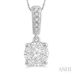 1/4 Ctw Lovebright Round Cut Diamond Pendant in 14K White Gold with Chain