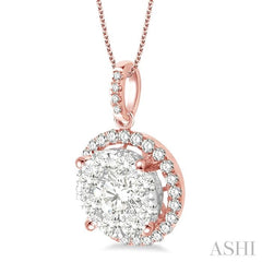 2 Ctw Lovebright Round Cut Diamond Pendant in 14K Rose and White Gold with Chain