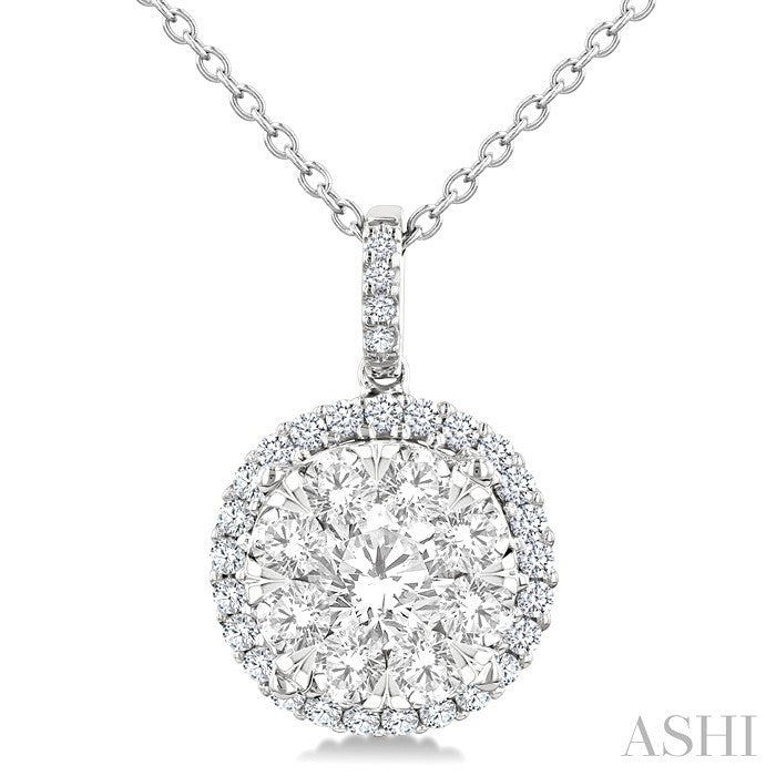 2 Ctw Lovebright Round Cut Diamond Pendant in 14K White Gold with Chain
