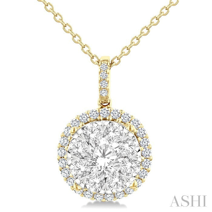 2 Ctw Lovebright Round Cut Diamond Pendant in 14K Yellow and White Gold with Chain