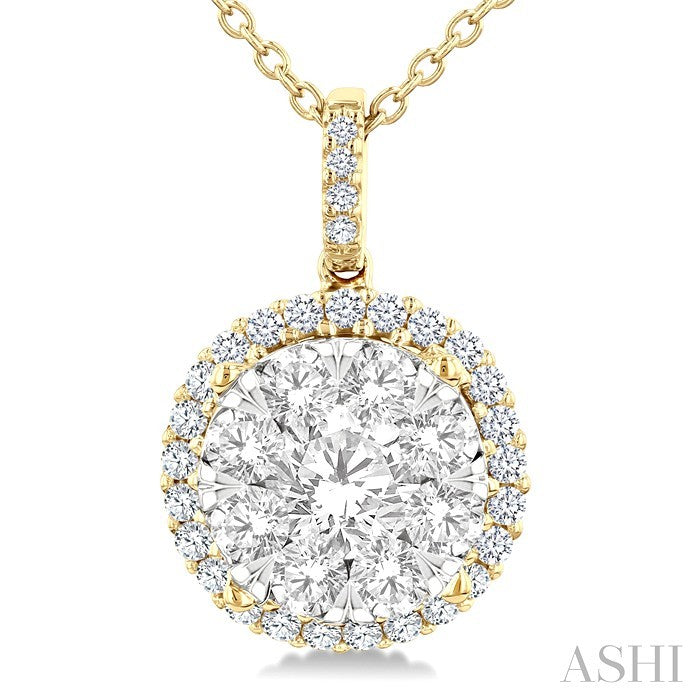 2 Ctw Lovebright Round Cut Diamond Pendant in 14K Yellow and White Gold with Chain