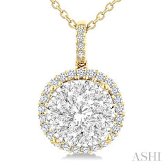 2 Ctw Lovebright Round Cut Diamond Pendant in 14K Yellow and White Gold with Chain
