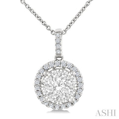 1 Ctw Lovebright Round Cut Diamond Pendant in 14K White Gold with Chain