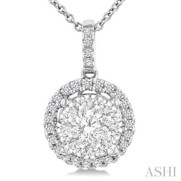 1 Ctw Lovebright Round Cut Diamond Pendant in 14K White Gold with Chain