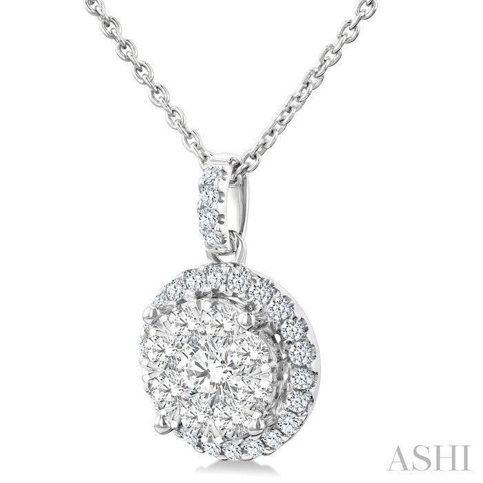 3/4 Ctw Lovebright Round Cut Diamond Pendant in 14K White Gold with Chain