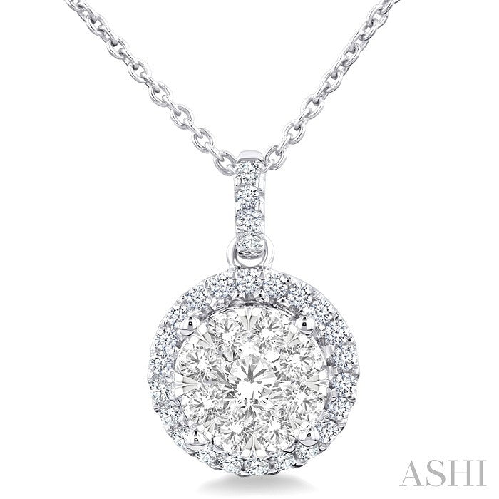 3/4 Ctw Lovebright Round Cut Diamond Pendant in 14K White Gold with Chain