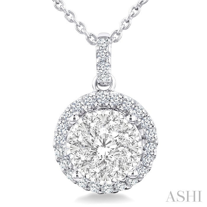 3/4 Ctw Lovebright Round Cut Diamond Pendant in 14K White Gold with Chain