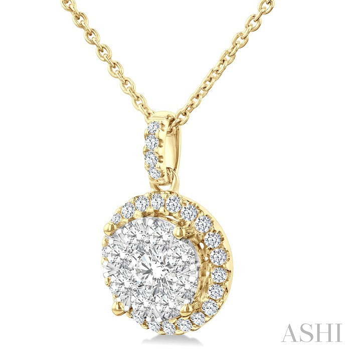 3/4 Ctw Lovebright Round Cut Diamond Pendant in 14K Yellow and White Gold with Chain