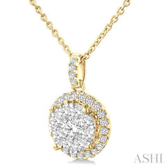 3/4 Ctw Lovebright Round Cut Diamond Pendant in 14K Yellow and White Gold with Chain