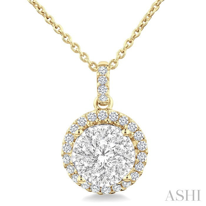 3/4 Ctw Lovebright Round Cut Diamond Pendant in 14K Yellow and White Gold with Chain