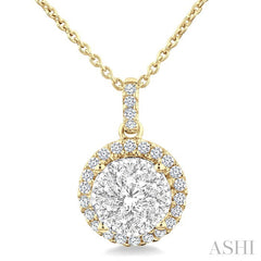 3/4 Ctw Lovebright Round Cut Diamond Pendant in 14K Yellow and White Gold with Chain